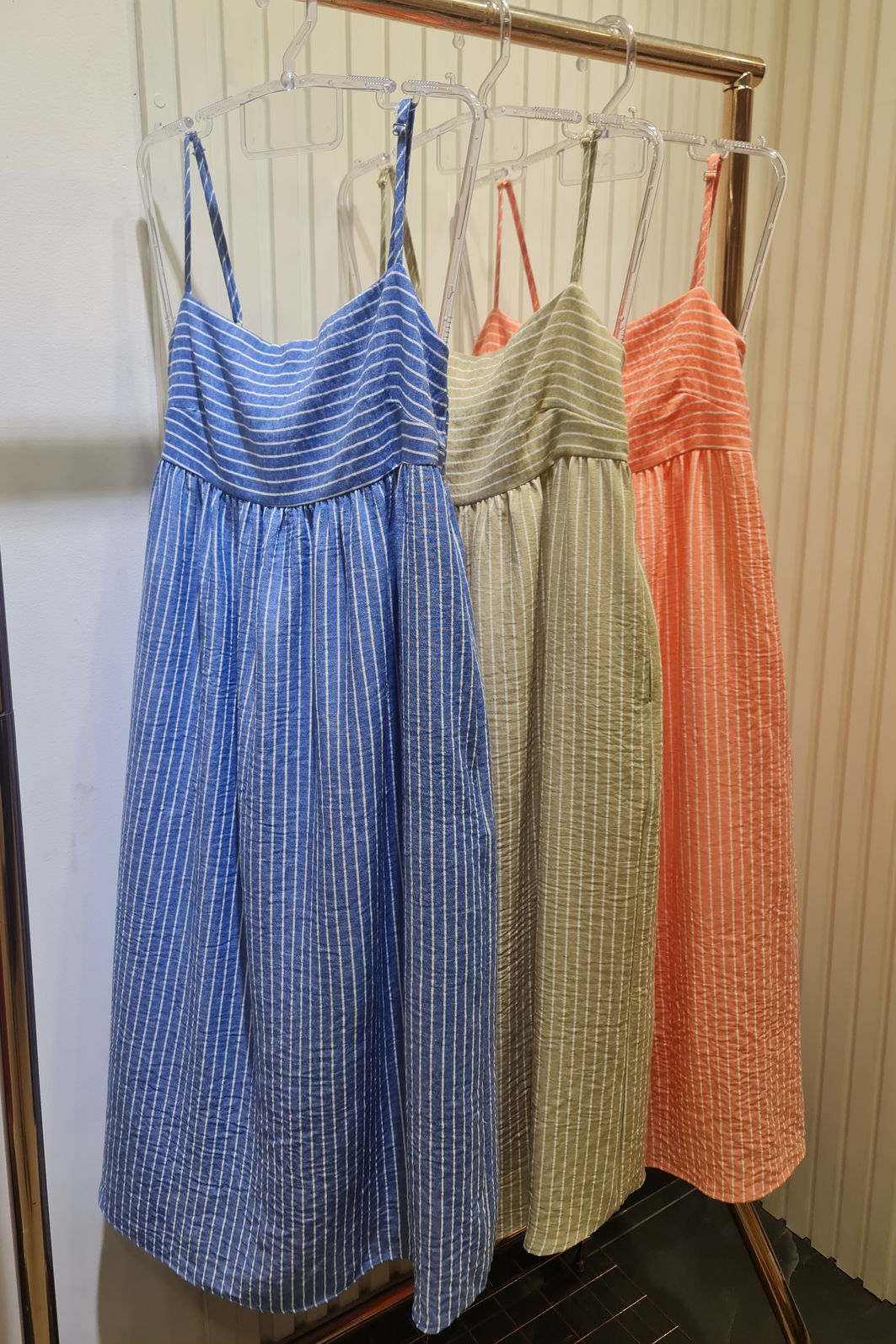 Vestido Resort Listras Crepe Linho 3 Cores