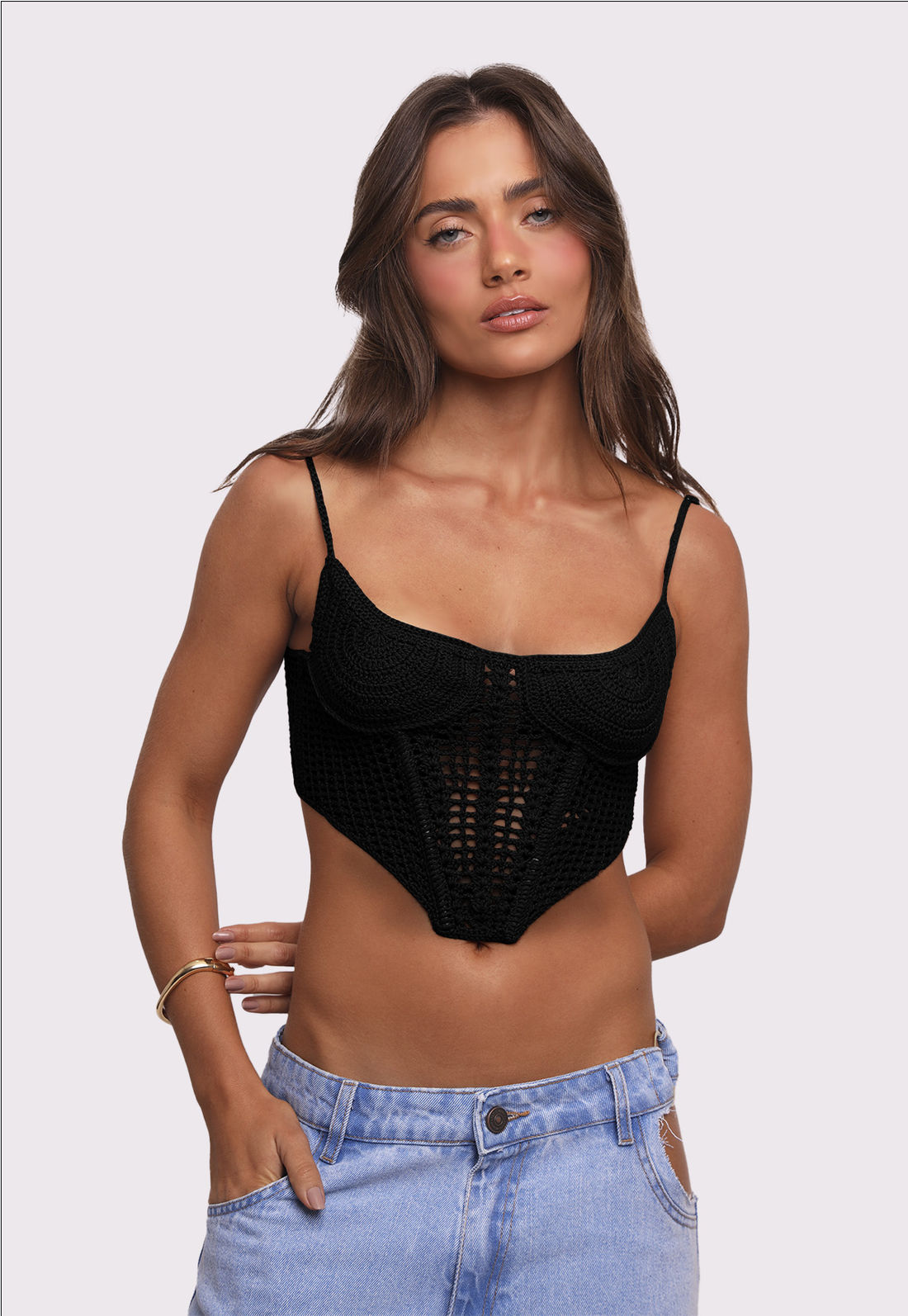 corset de crochê preto island mundo lolita