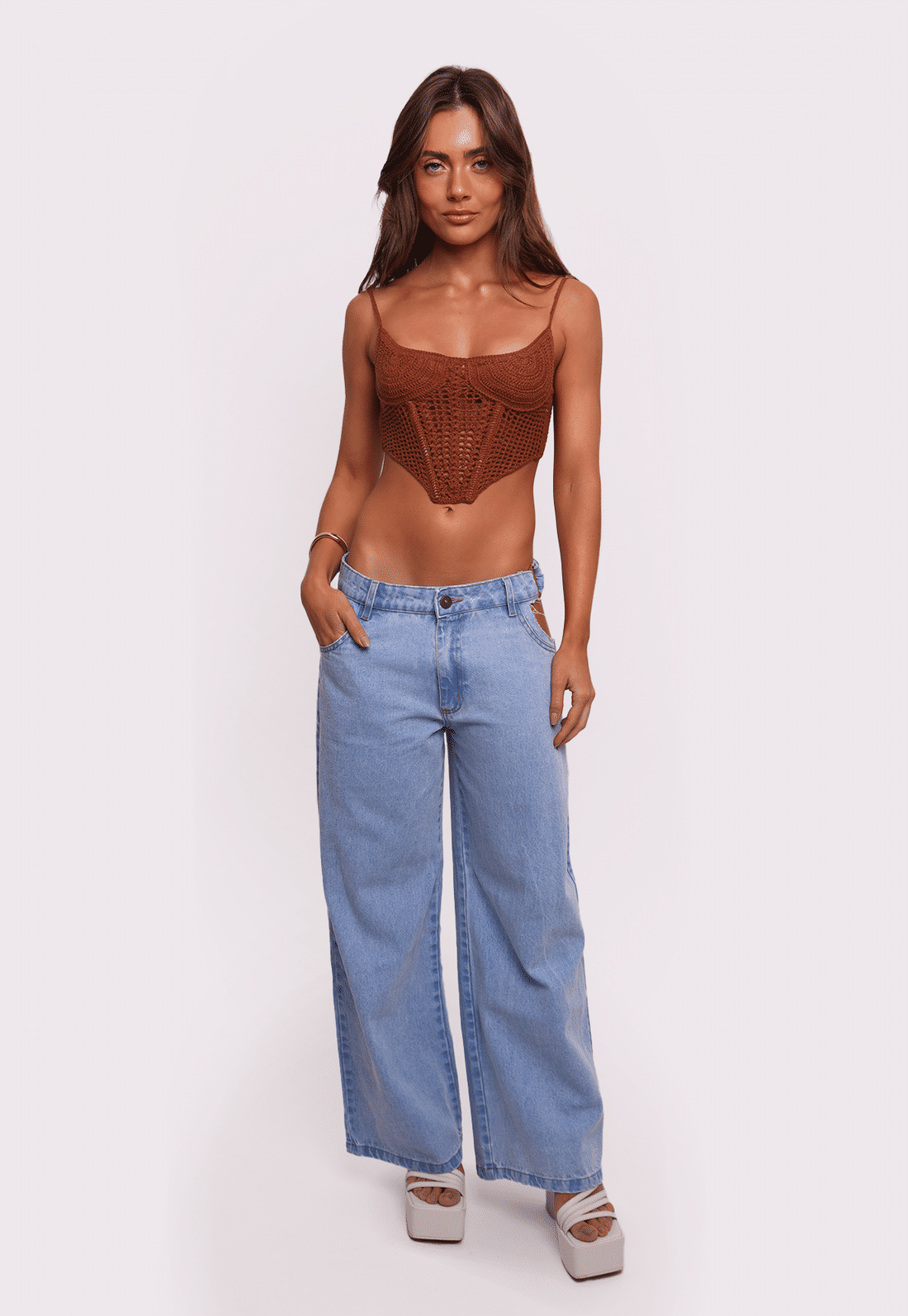 corset de crochê marrom island mundo lolita