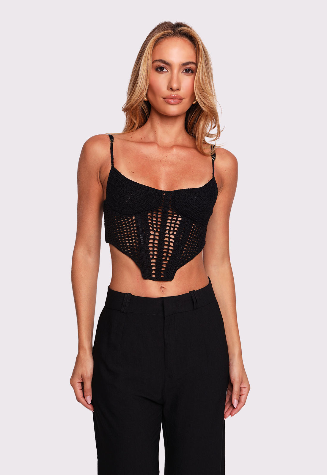 corset de crochê preto island mundo lolita