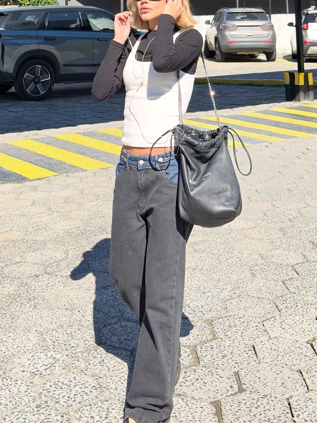 calça jeans bicolor ajustável mundo lolita