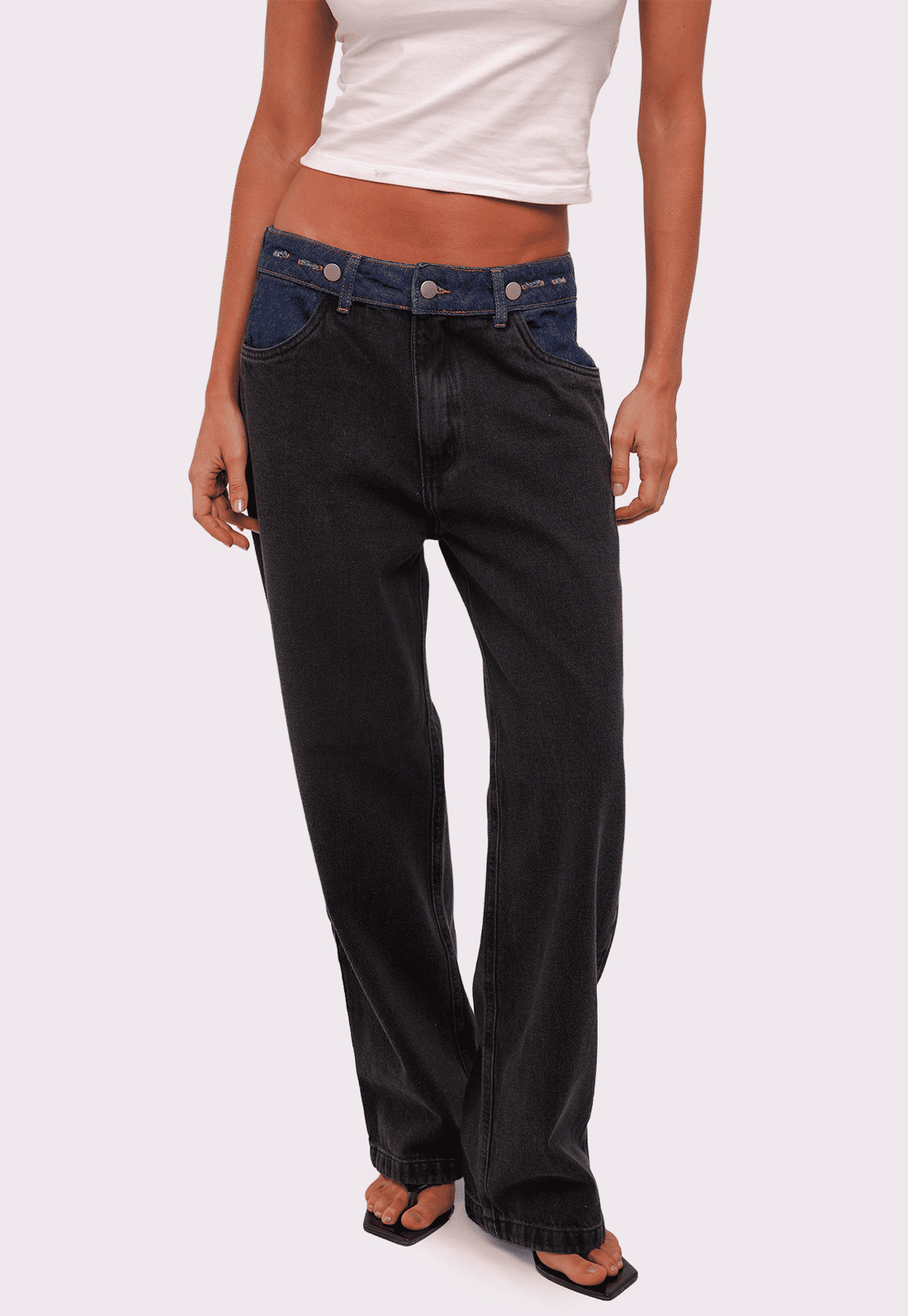 calça jeans bicolor ajustável mundo lolita