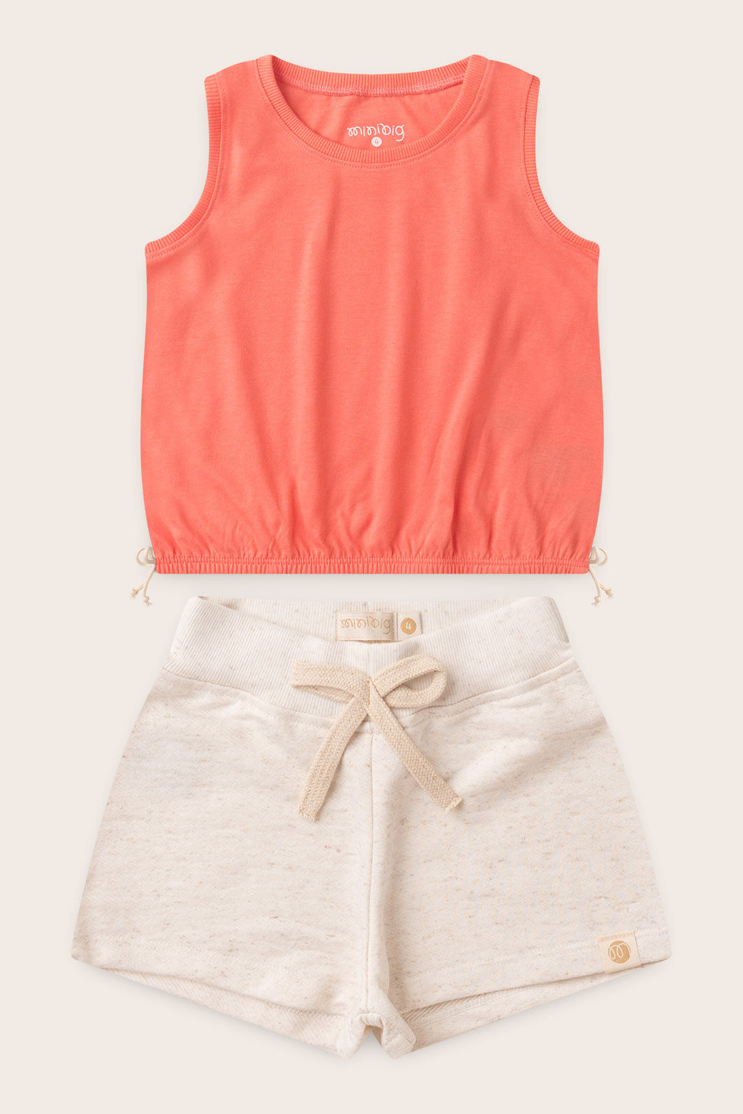 Conjunto Menina Regata Rosa Coral e Shorts Off Natural Conjunto Menina Regata Rosa Coral e Shorts Off Natural