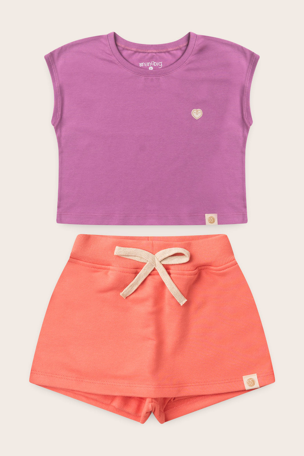 Conjunto Menina Blusa Manga Japonesa Lilás Lavanda e Shorts Saia Rosa Coral