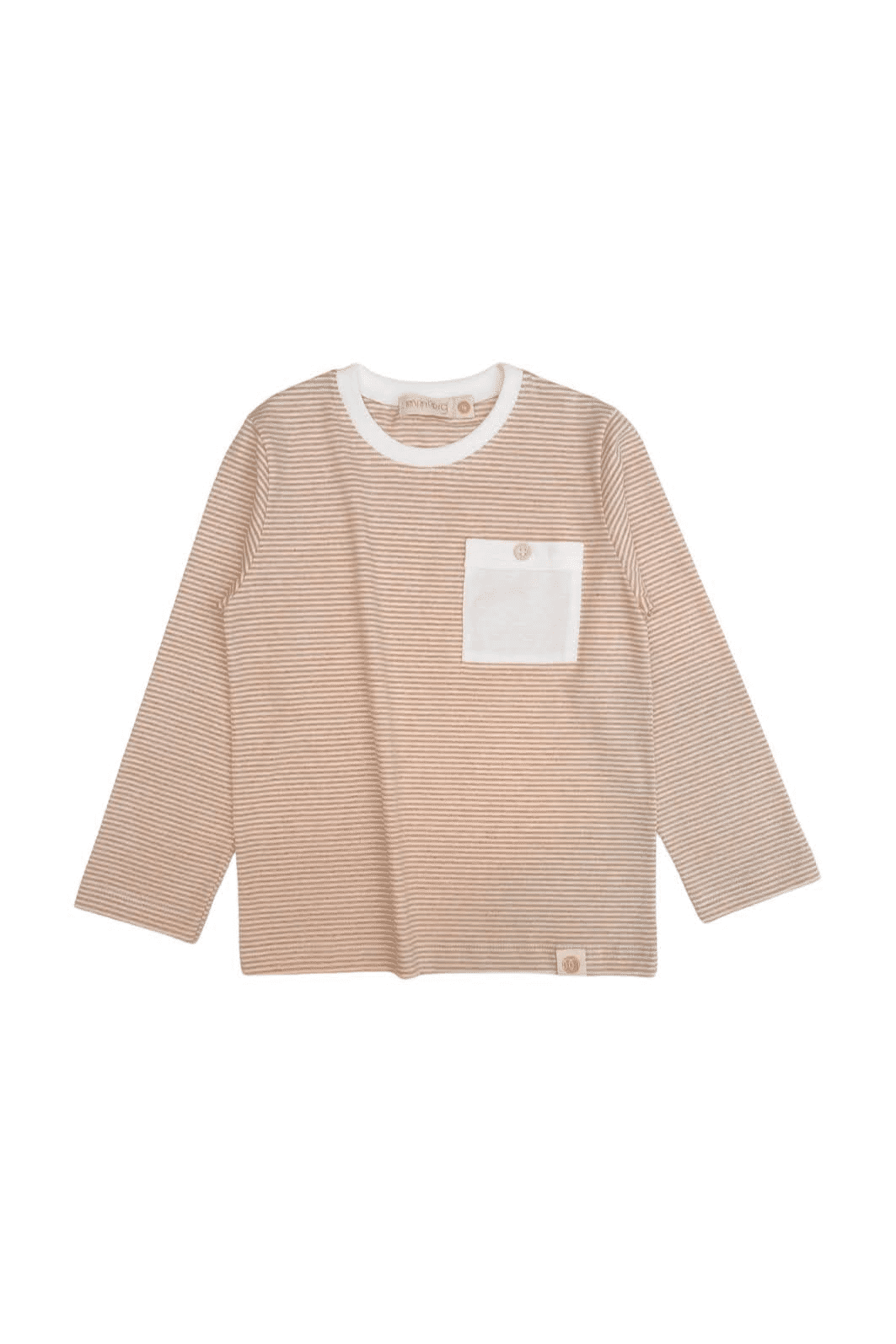 Camiseta Longa Infantil Malha Algodão Sustentável Listrado Off-Bege Camiseta Longa Infantil Malha Algodão Sustentável Listrado Off-Bege