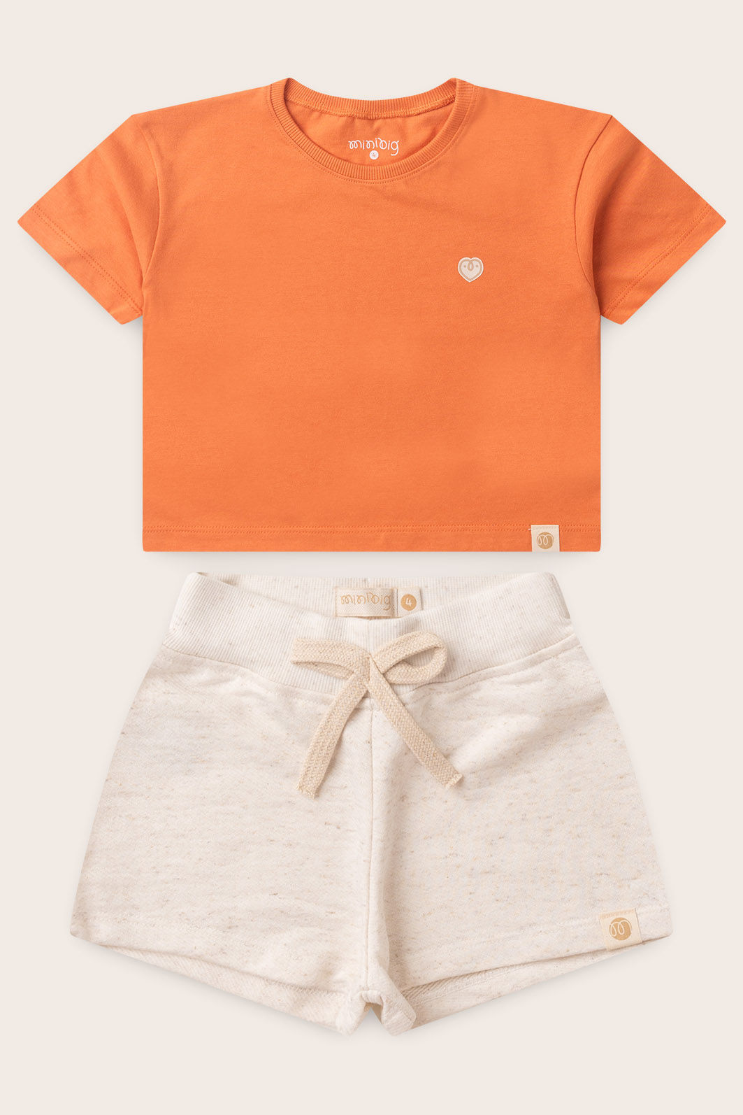 Conjunto Menina Blusa Box Manga Curta Laranja Tangerina e Shorts Off Natural Conjunto Menina Blusa Box Manga Curta Laranja Tangerina e Shorts Off Natural