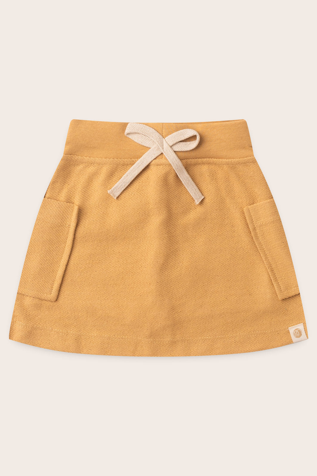 Conjunto Menina Blusa Box Manga Curta Off Natural e Saia com Shorts Amarelo Âmbar