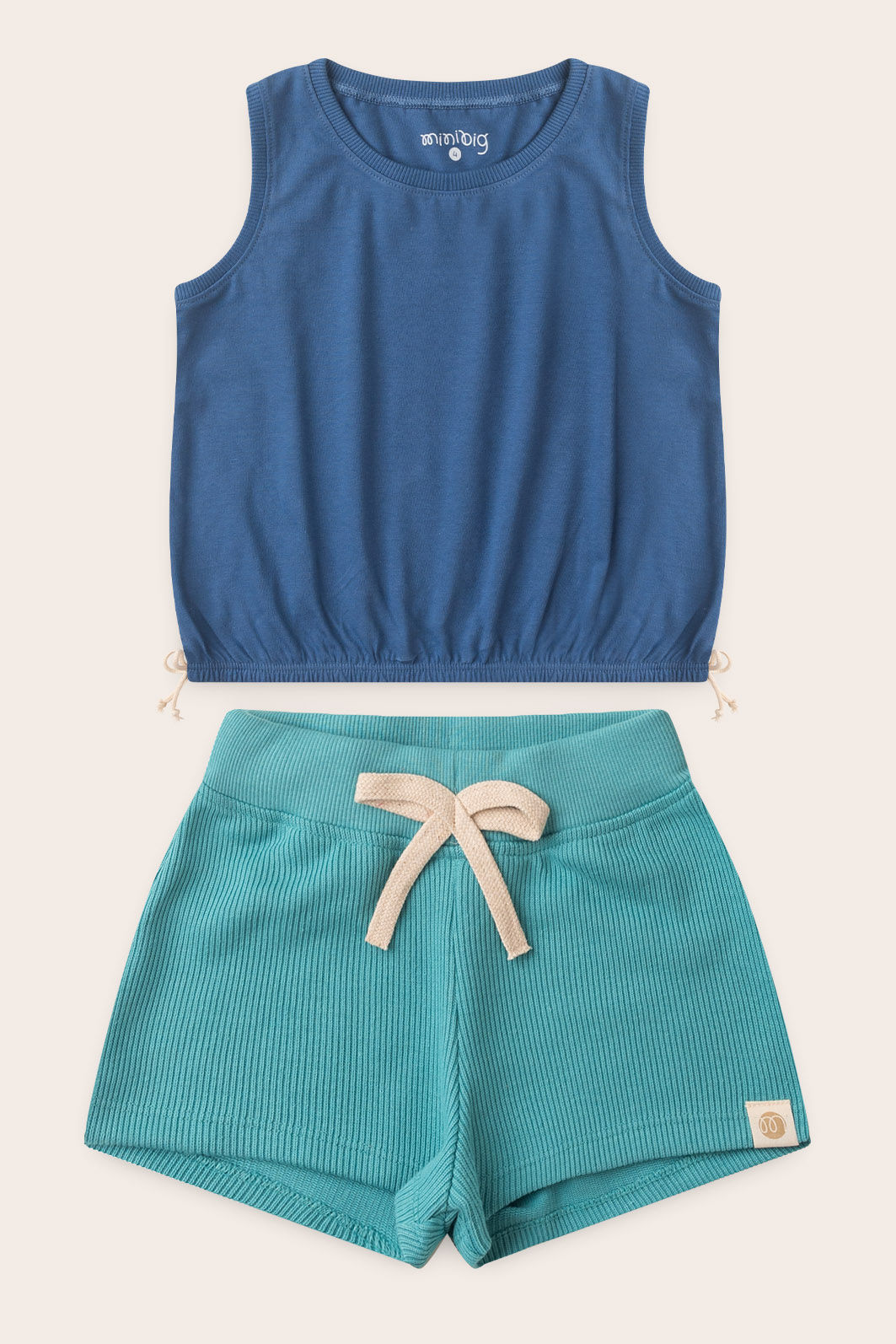 Conjunto Menina Regata Azul Anil e Shorts Verde Acqua Conjunto Menina Regata Azul Anil e Shorts Verde Acqua
