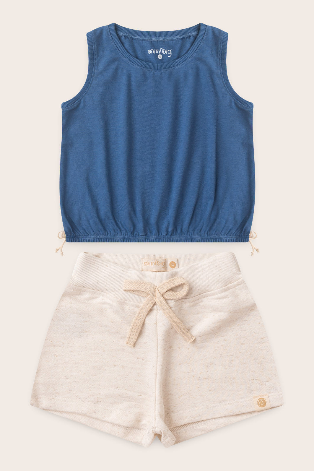 Conjunto Menina Regata Azul Anil e Shorts Off Natural
