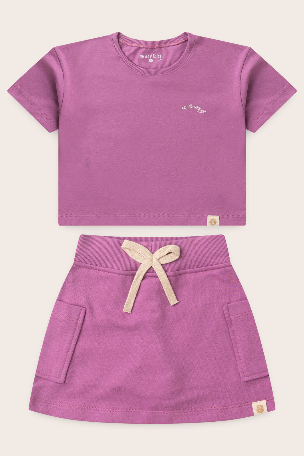 Conjunto Menina Blusa Box Manga Curta Lilás Lavanda e Saia com Shorts Lilás Lavanda Conjunto Menina Blusa Box Manga Curta Lilás Lavanda e Saia com Shorts Lilás Lavanda