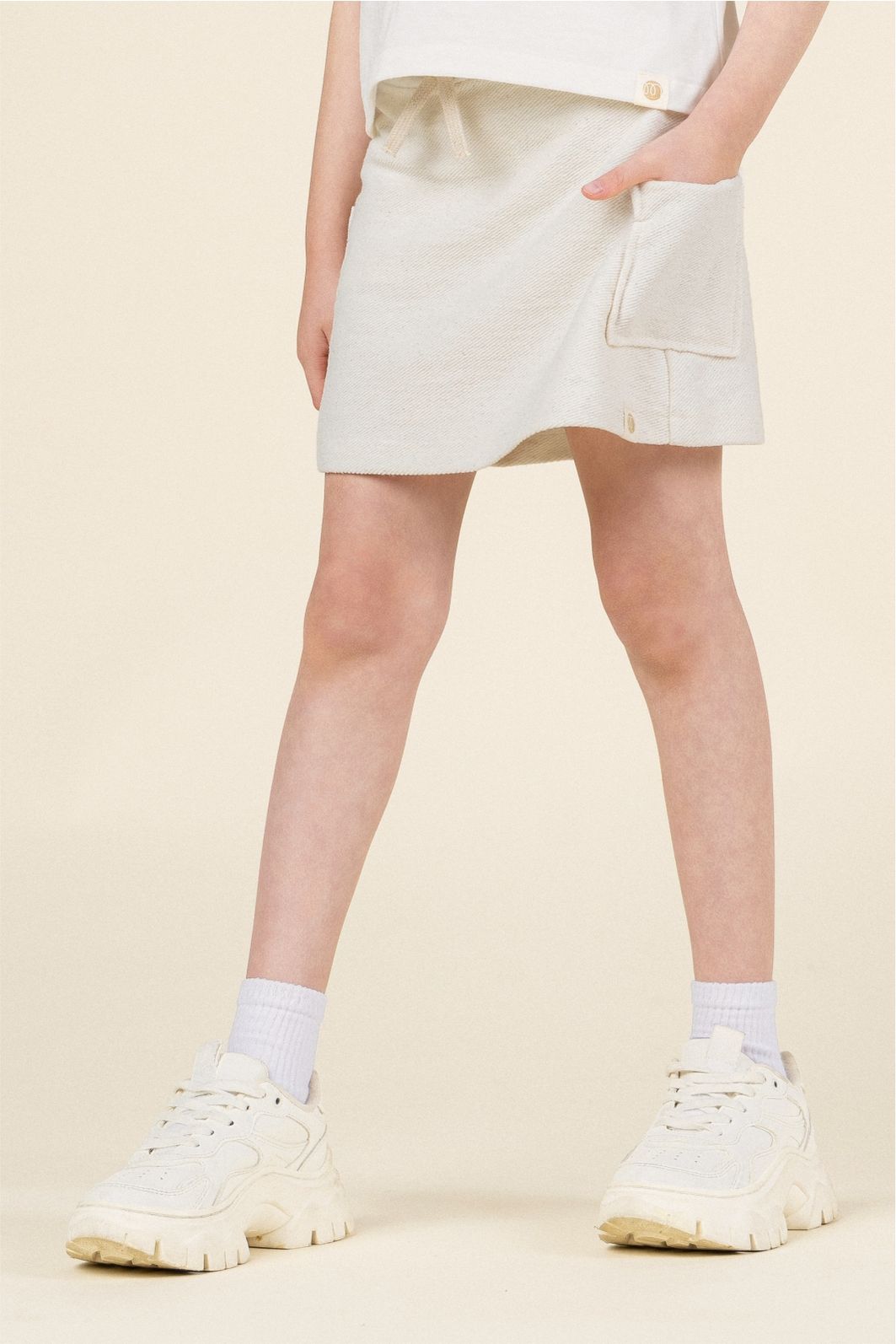 Saia Menina Com Shorts Moletom Super Sustentável - Off Natural