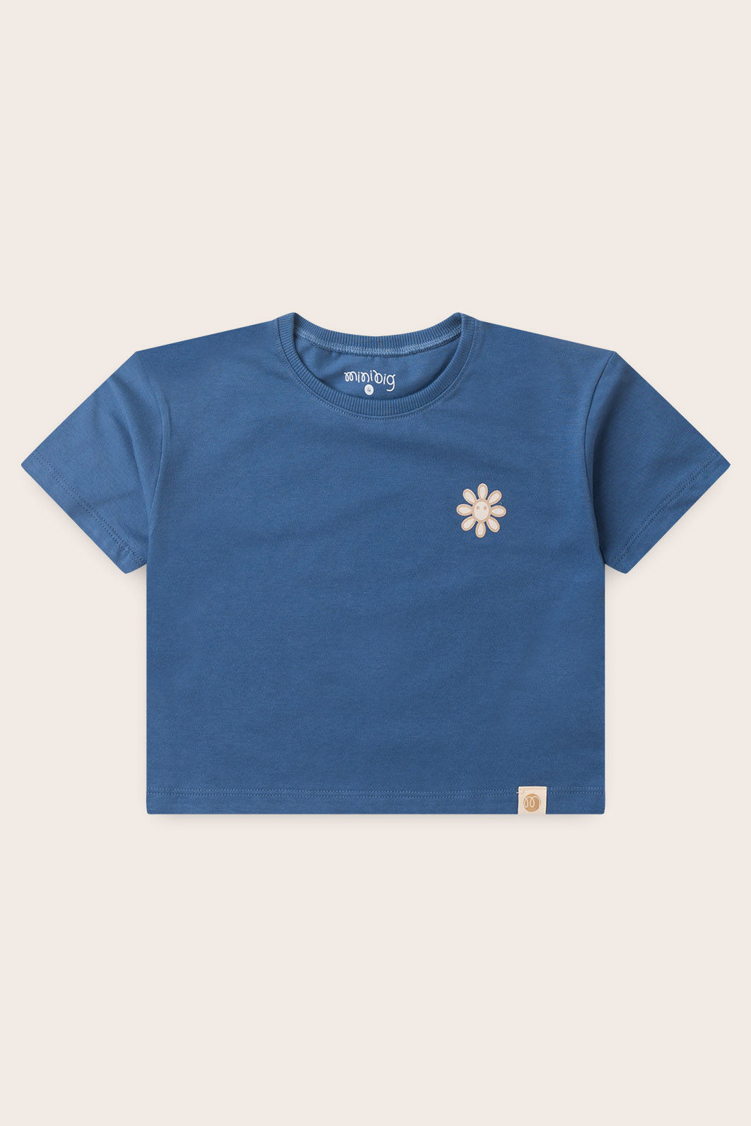 Conjunto Menina Blusa Box Manga Curta Azul Anil e Saia com Shorts Azul Anil