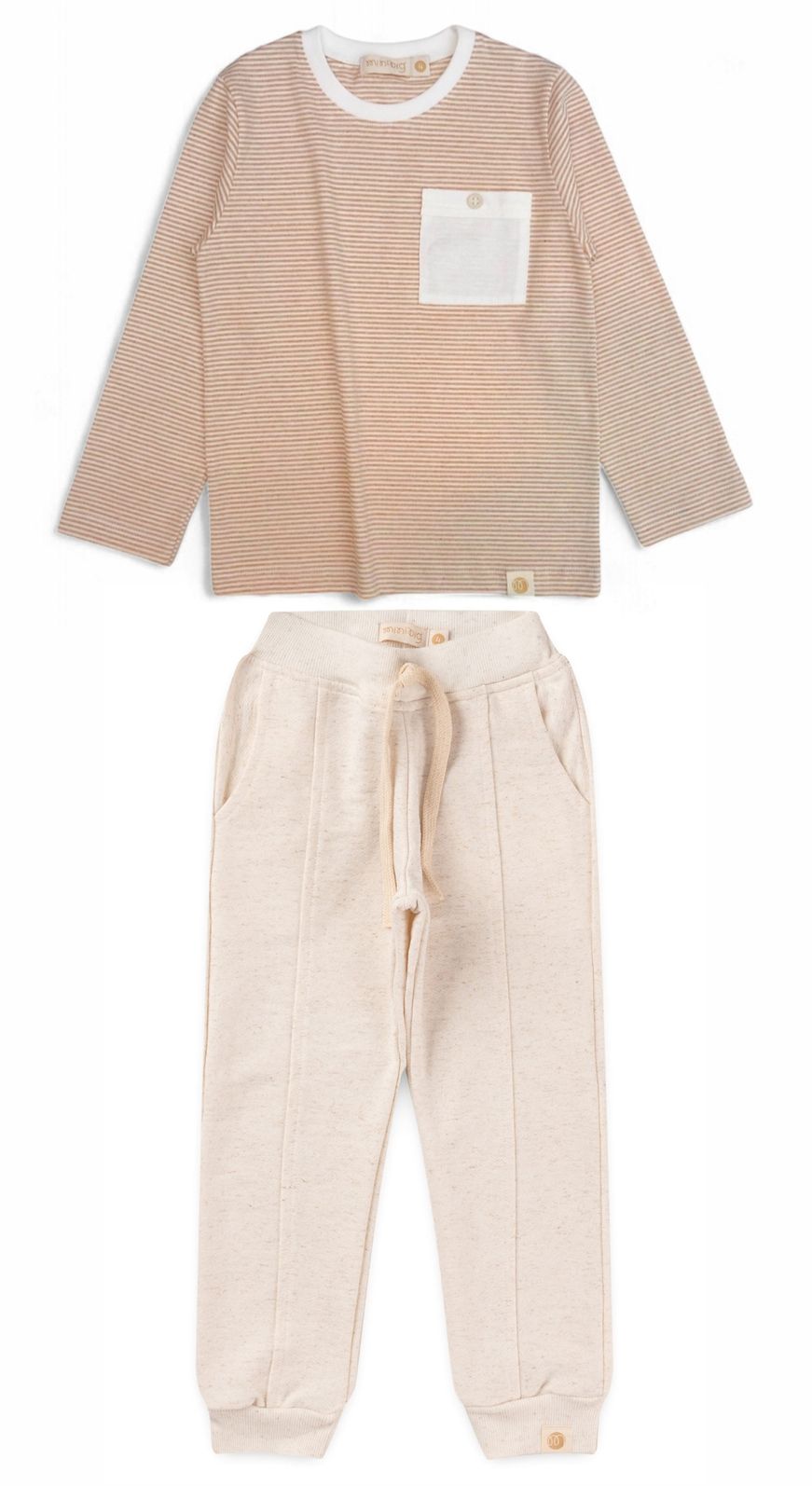 Conjunto Infantil Menino de Camiseta Longa e Calça Jogger - Listradro Off-Bege / Off Natural Conjunto Infantil Menino de Camiseta Longa e Calça Jogger - Listradro Off-Bege / Off Natural