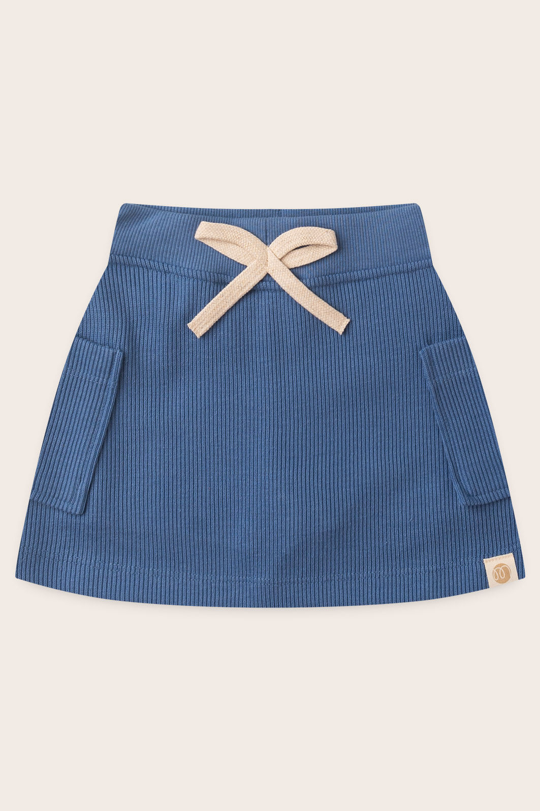 Conjunto Menina Blusa Box Manga Curta Off Natural e Saia com Shorts Azul Anil