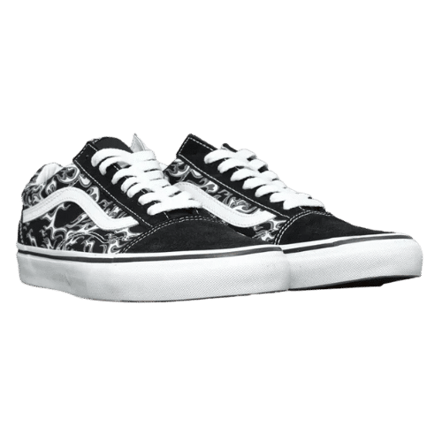 Tênis Vans Old Skool Flame Skull Black White Ollie`s Point Skate