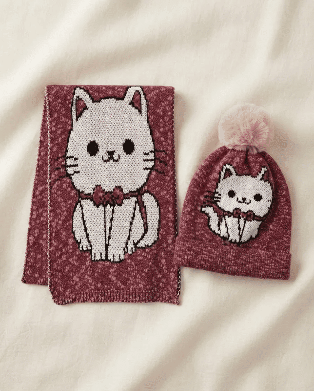 Conjunto Infantil Xale e Touca de Tricô Gatinha com Laço Conjunto Infantil Xale e Touca de Tricô Gatinha com Laço
