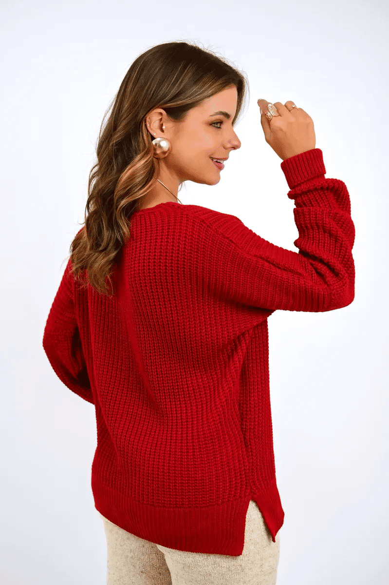 Blusa Feminina de Tricô com Decote V Manga Longa Blusa Feminina de Tricô com Decote V Manga Longa