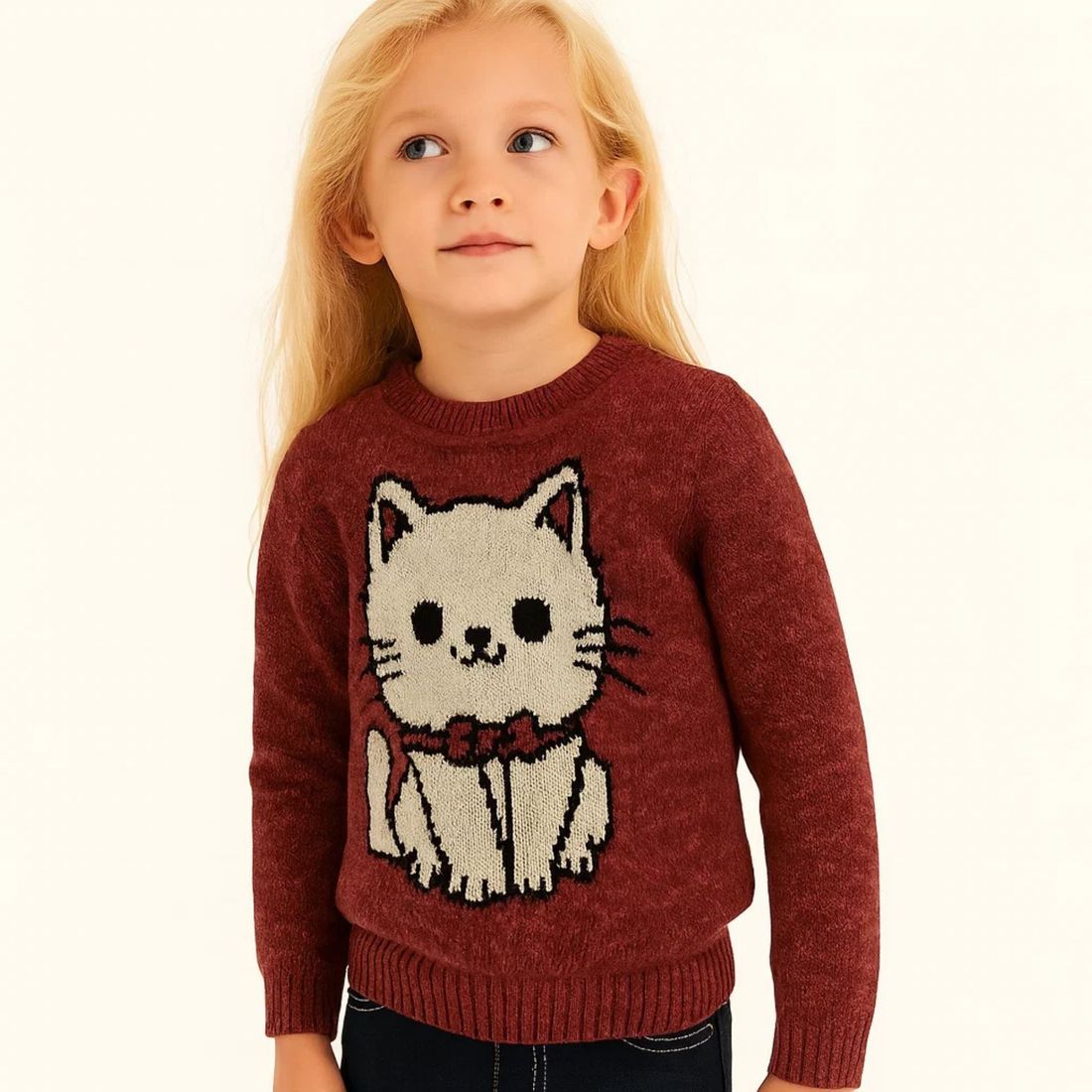 Blusa menina trico casaco gatinha pullover infantil Blusa menina trico casaco gatinha pullover infantil
