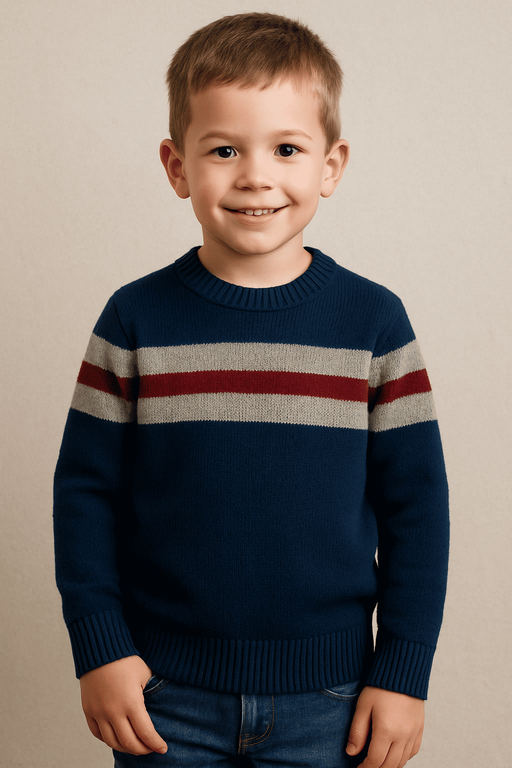 Blusa Tricô Kids Infantil Casaco Lã gola redonda Suéter Listrada manga longa