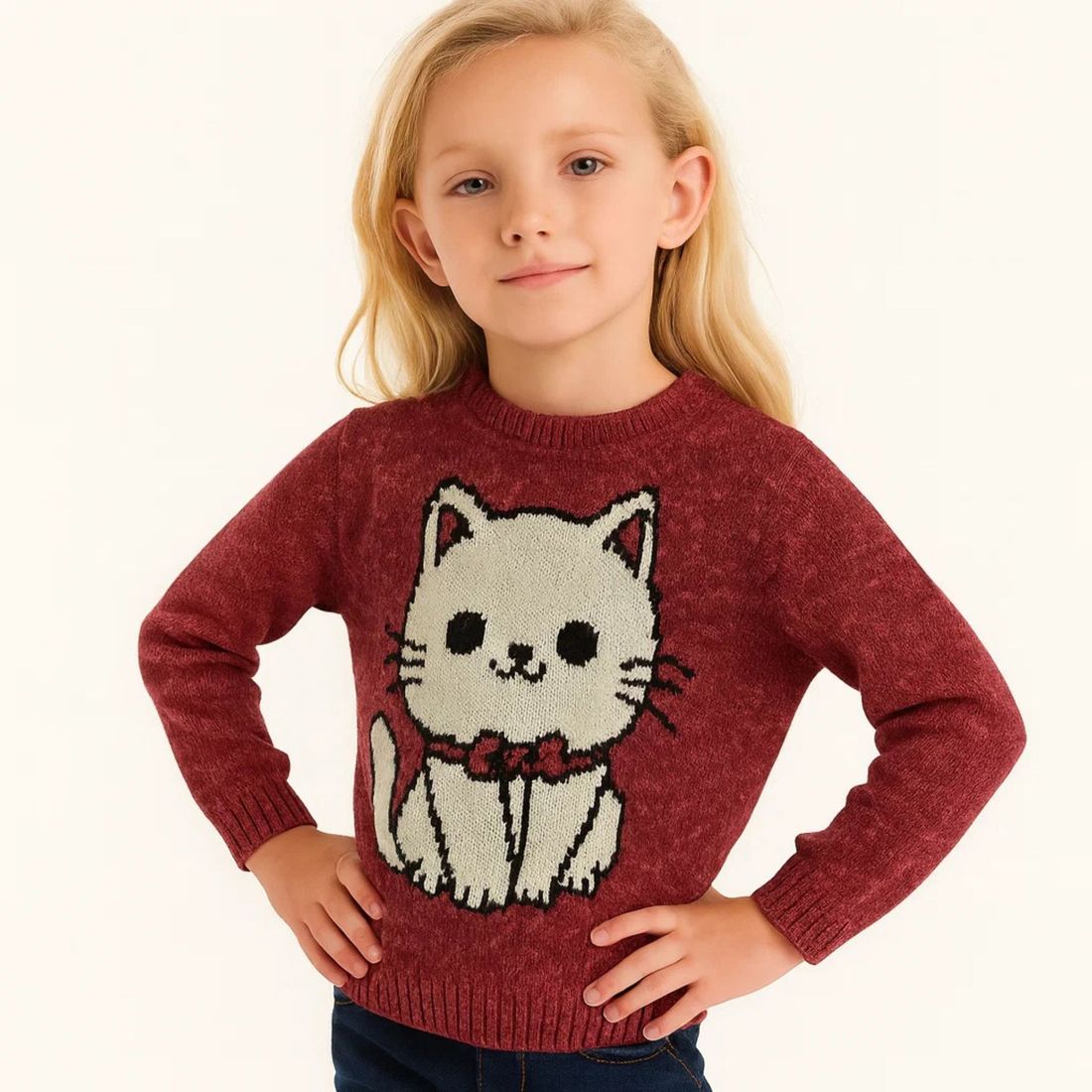 Blusa menina trico casaco gatinha pullover infantil Blusa menina trico casaco gatinha pullover infantil