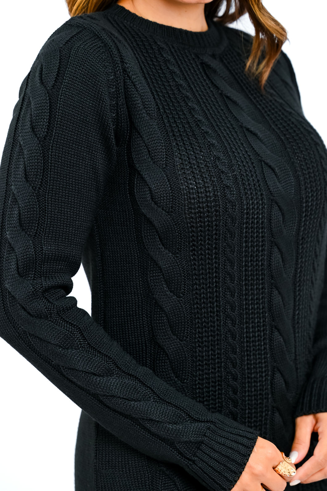 Vestido Feminino de Tricô com Tranças Manga Longa Vestido Feminino de Tricô com Tranças Manga Longa