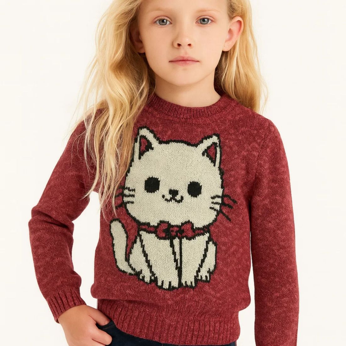 Blusa menina trico casaco gatinha pullover infantil Blusa menina trico casaco gatinha pullover infantil
