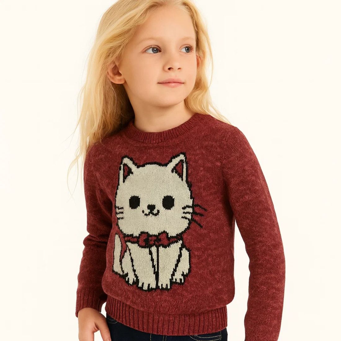 Blusa menina trico casaco gatinha pullover infantil Blusa menina trico casaco gatinha pullover infantil