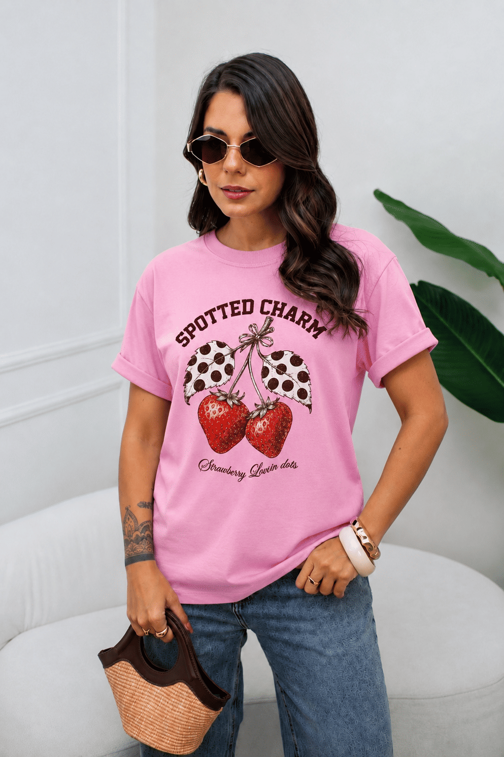 Tshirt Premium - Spotted Charm Morango - Rosa