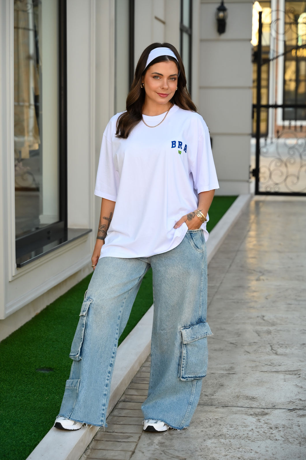 Tshirt Oversized - BRA azul - Branca