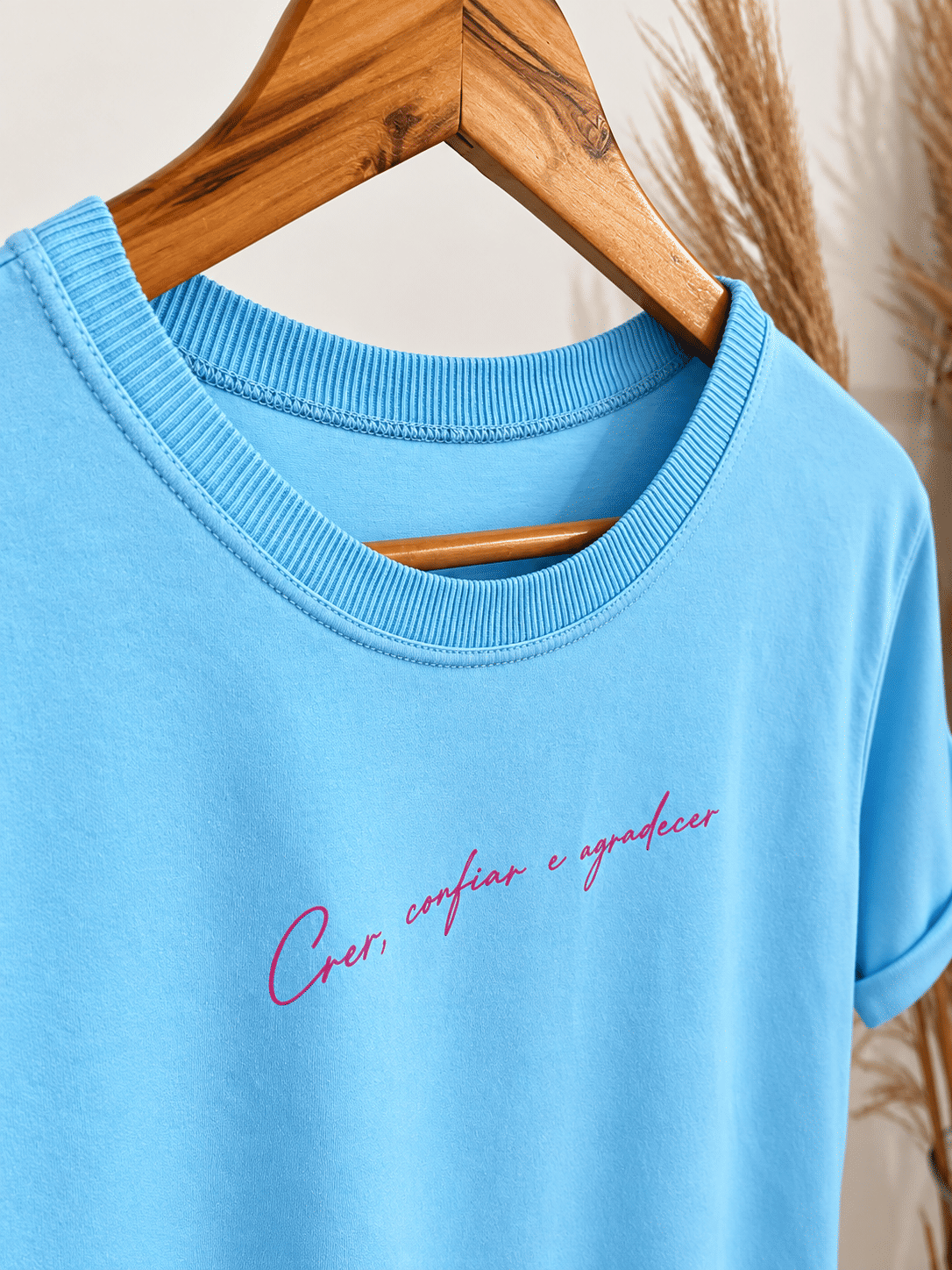 Tshirt Premium - Crer Confiar e Agradecer - Azul Bebê Tshirt Premium - Crer Confiar e Agradecer - Azul Bebê