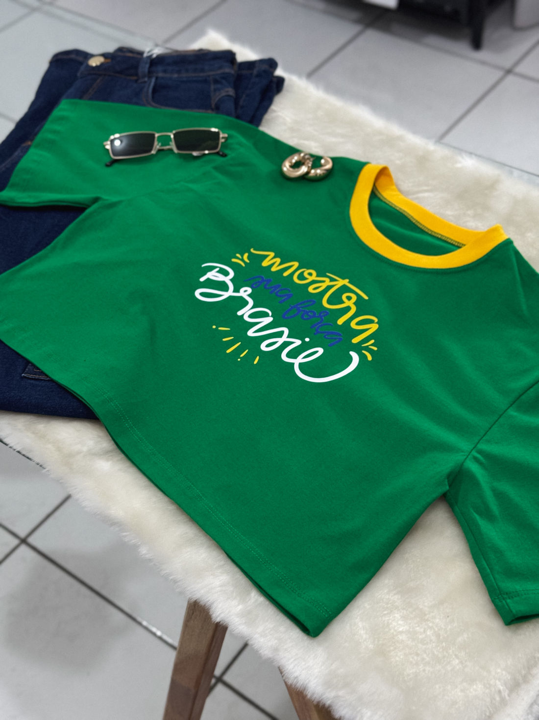 Cropped Oversized Brasil Mostra Tua Força - Verde