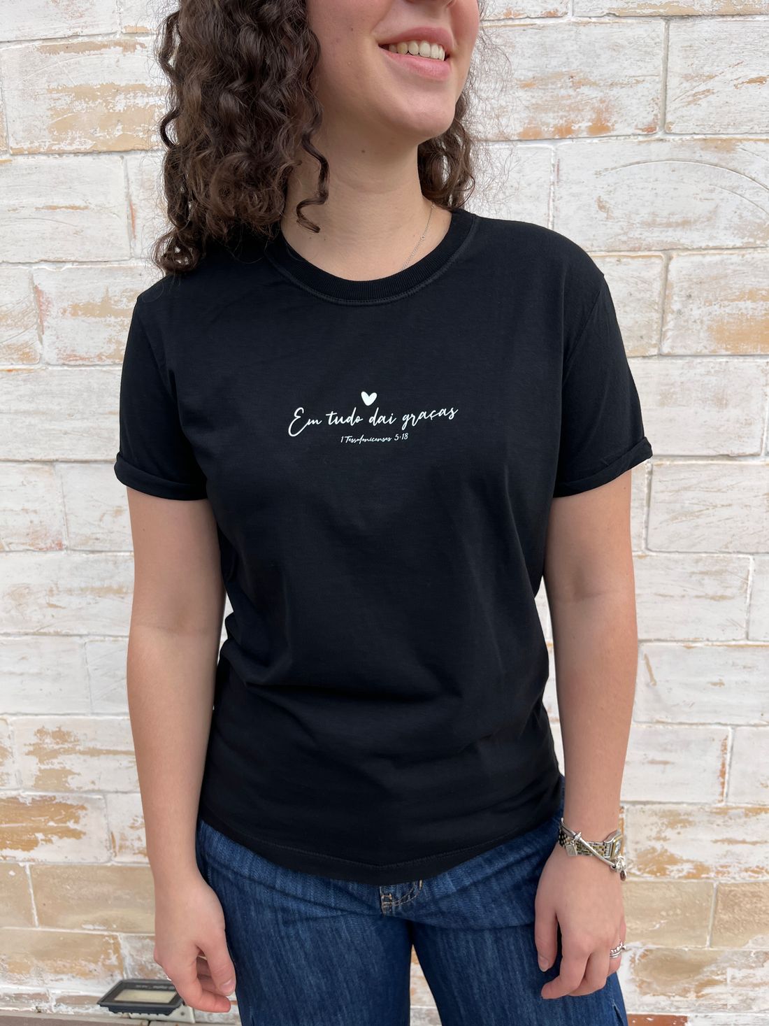 Tshirt Premium - Em tudo dai Graças - Preto Tshirt Premium - Em tudo dai Graças - Preto