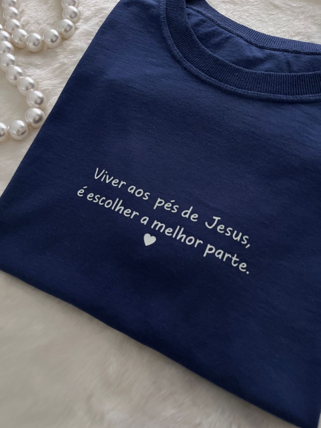 Tshirt Premium - Viver aos pés de Jesus - Azul Tshirt Premium - Viver aos pés de Jesus - Azul