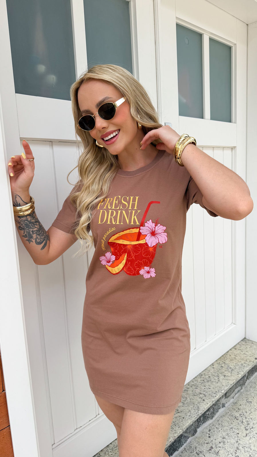 Vestido Tee - Fresh Drink - Marrom Vestido Tee - Fresh Drink - Marrom