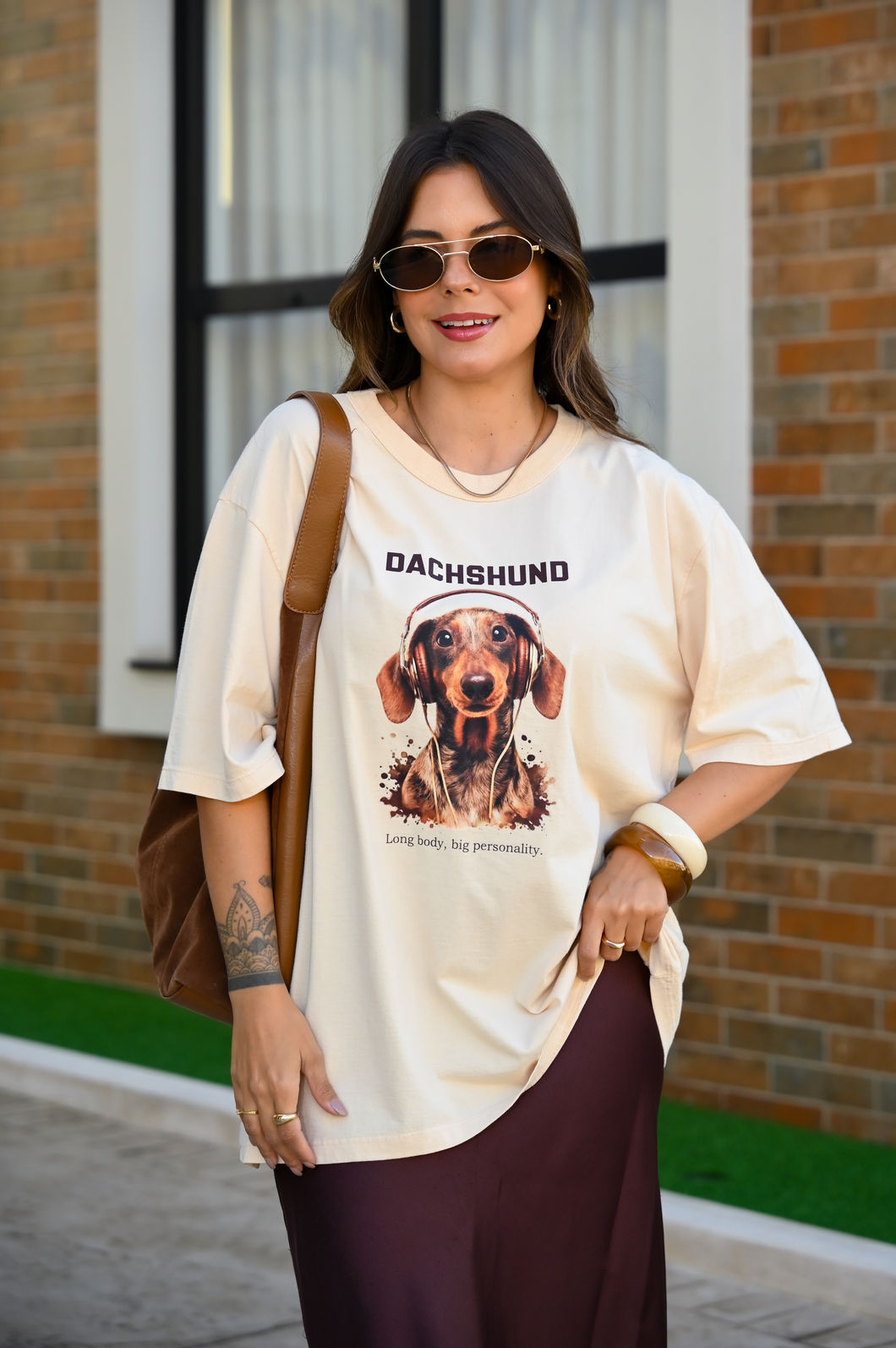 T-shirt Oversized - Dachshund - Bege