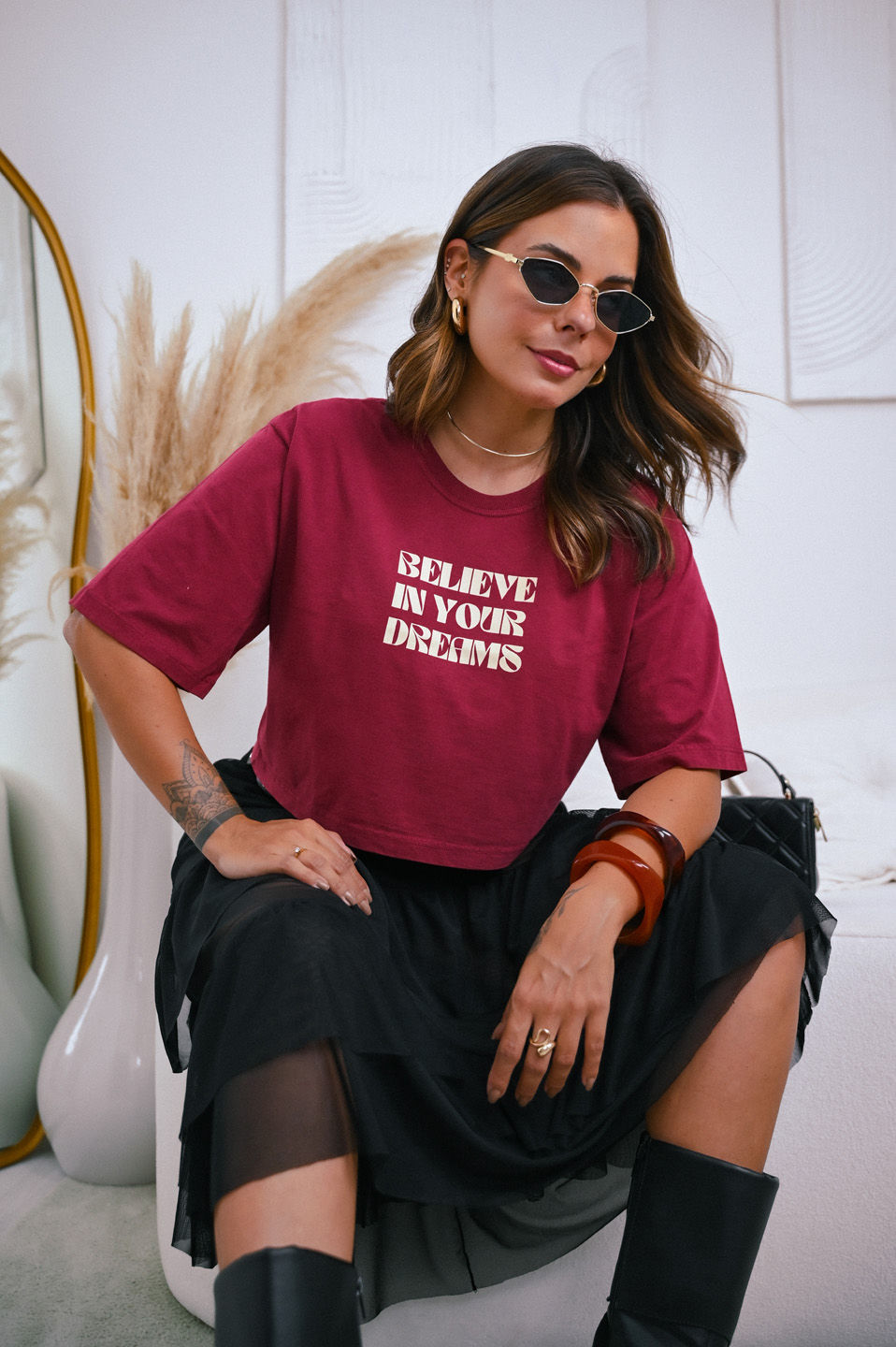 Cropped Oversized - Believe in your Dreams - Vermelho
