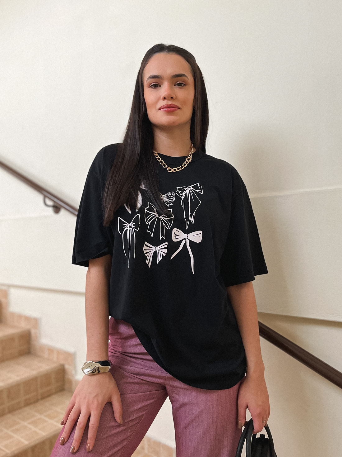 Tshirt Oversized - Laços - Preta