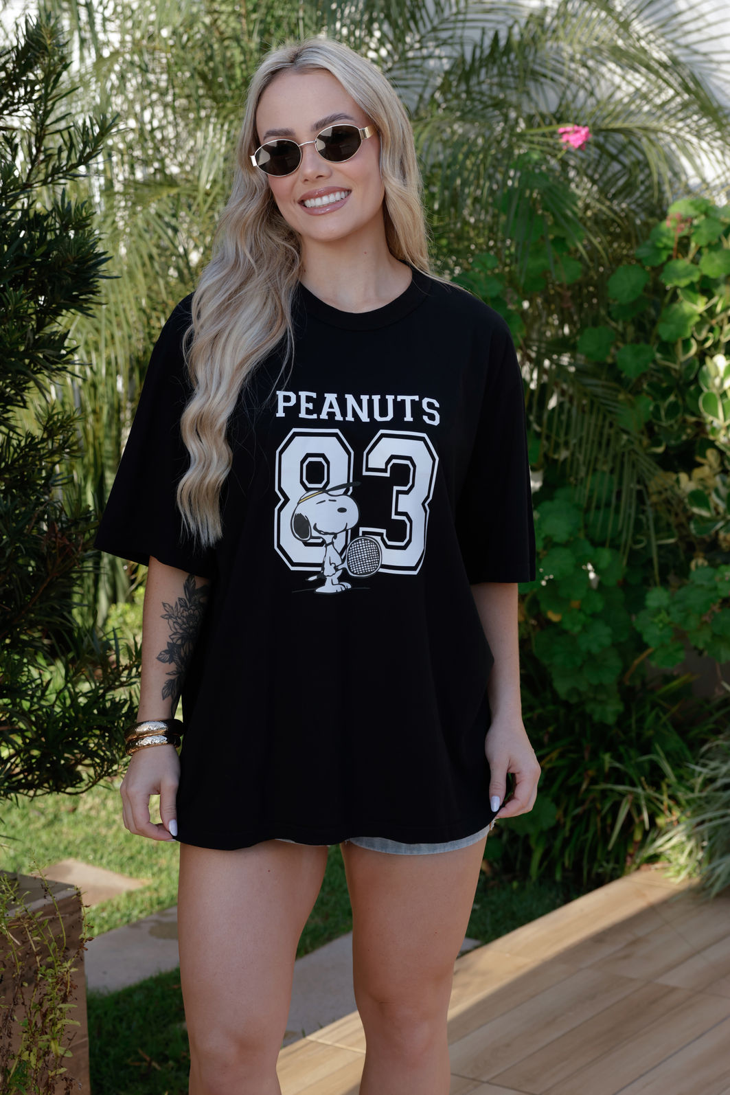 T-shirt Oversized - Peanuts 83 DTF - Preta