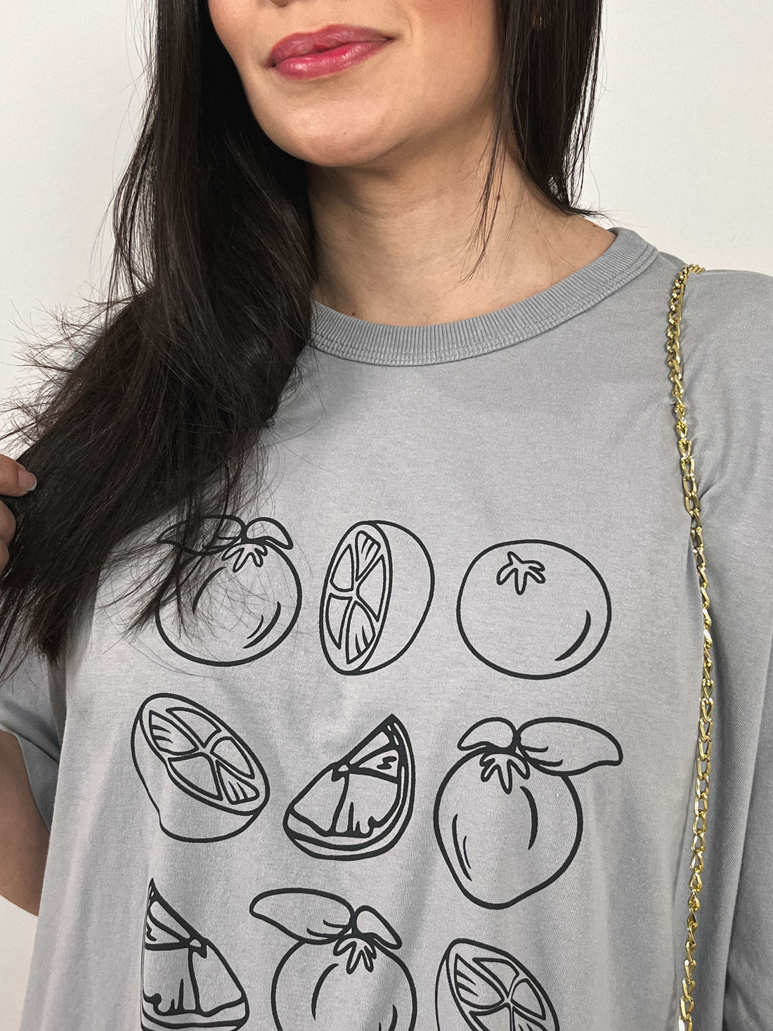 Tshirt Oversized - Juicy Orange - Cinza Tshirt Oversized - Juicy Orange - Cinza