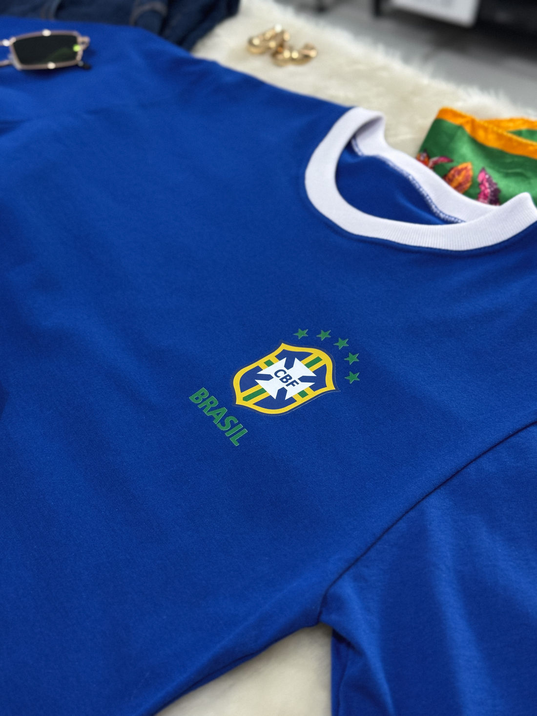 Cropped Oversized Copa Brasão - Azul