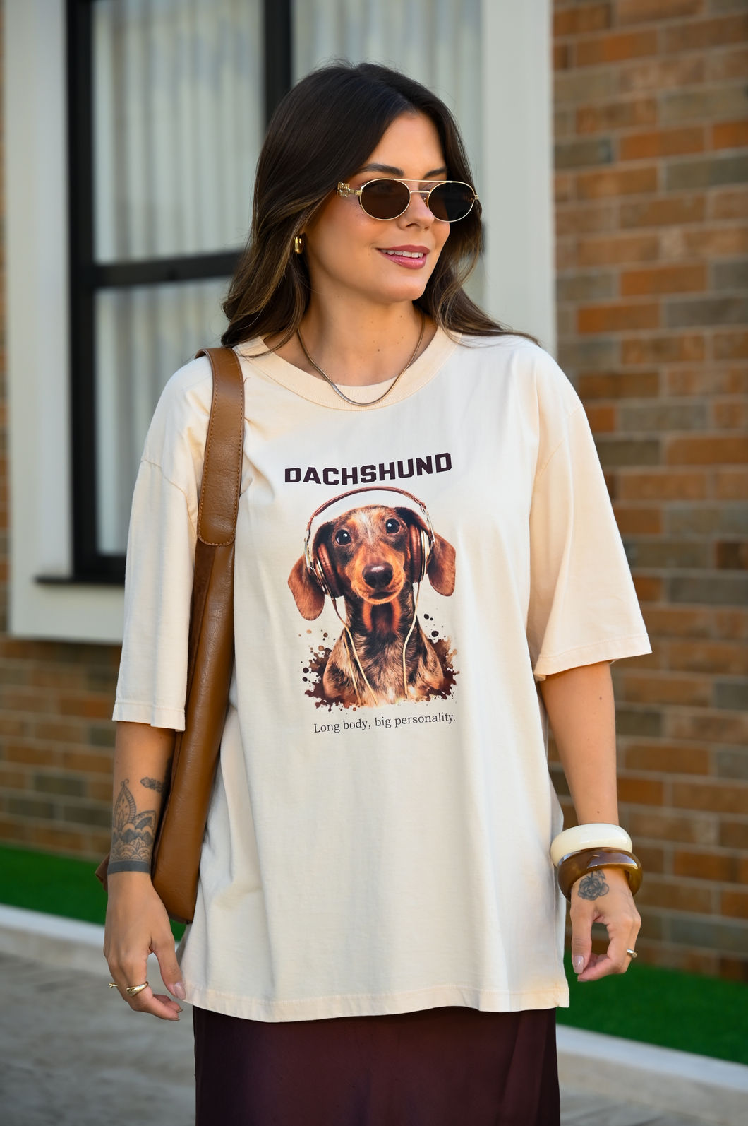T-shirt Oversized - Dachshund - Bege