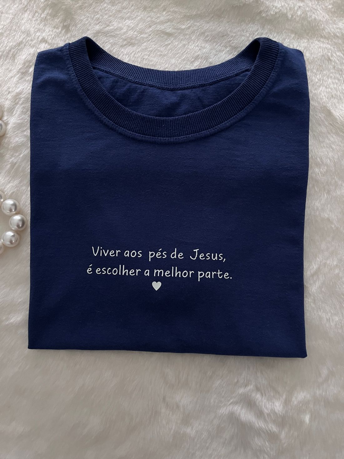 Tshirt Premium - Viver aos pés de Jesus - Azul Tshirt Premium - Viver aos pés de Jesus - Azul