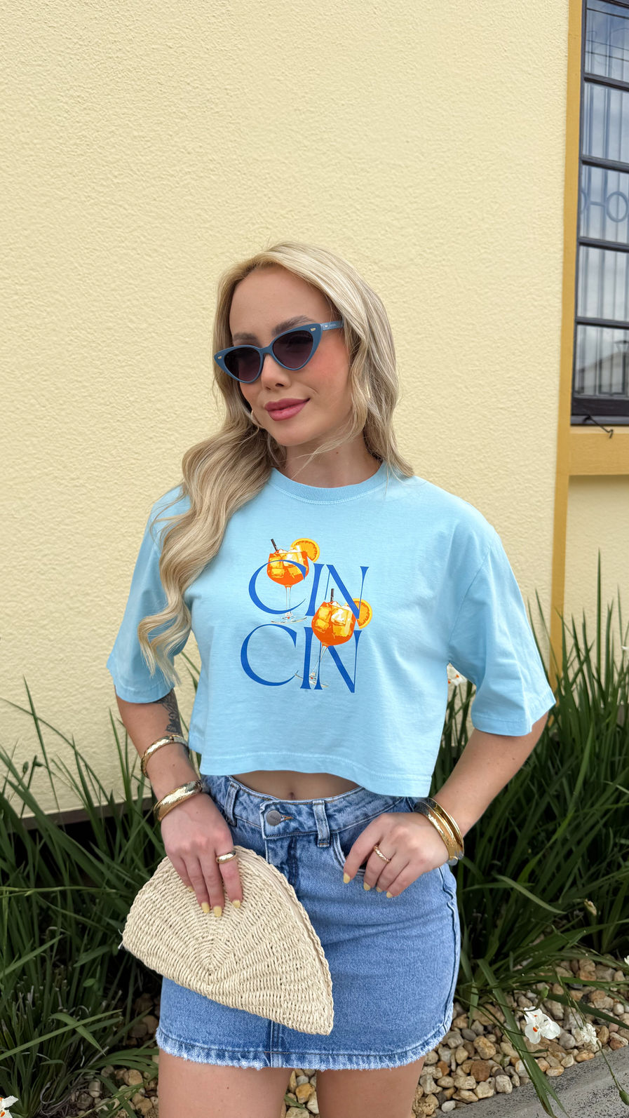 Cropped Oversized - Cin Cin - Azul Bebê Cropped Oversized - Cin Cin - Azul Bebê