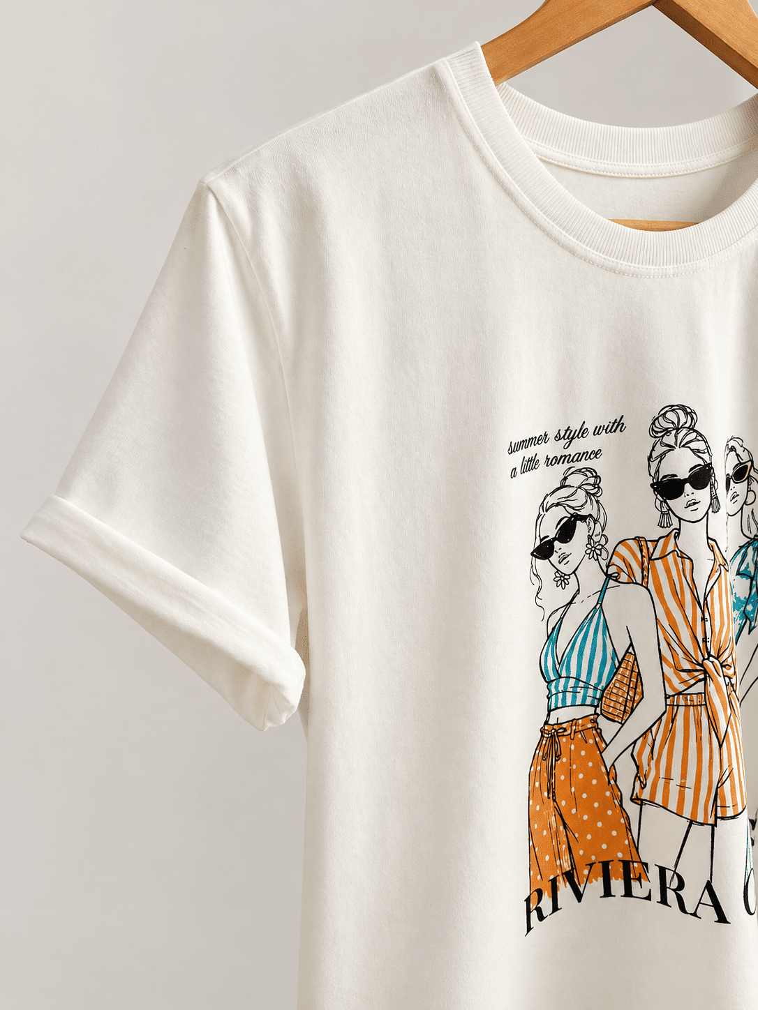 Tshirt Premium - Riviera Girls DTF - Off White Tshirt Premium - Riviera Girls DTF - Off White