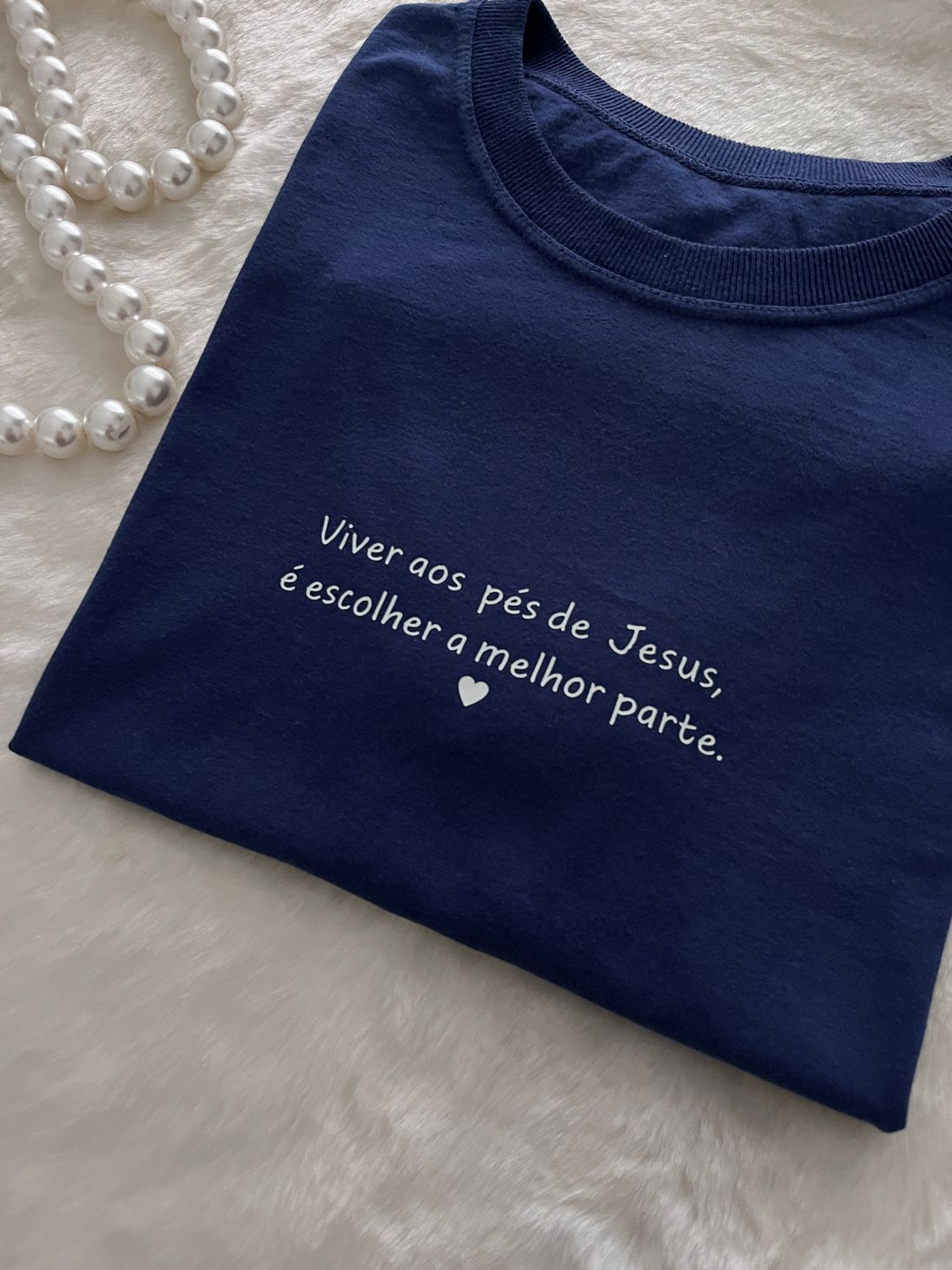 Tshirt Premium - Viver aos pés de Jesus - Azul Tshirt Premium - Viver aos pés de Jesus - Azul