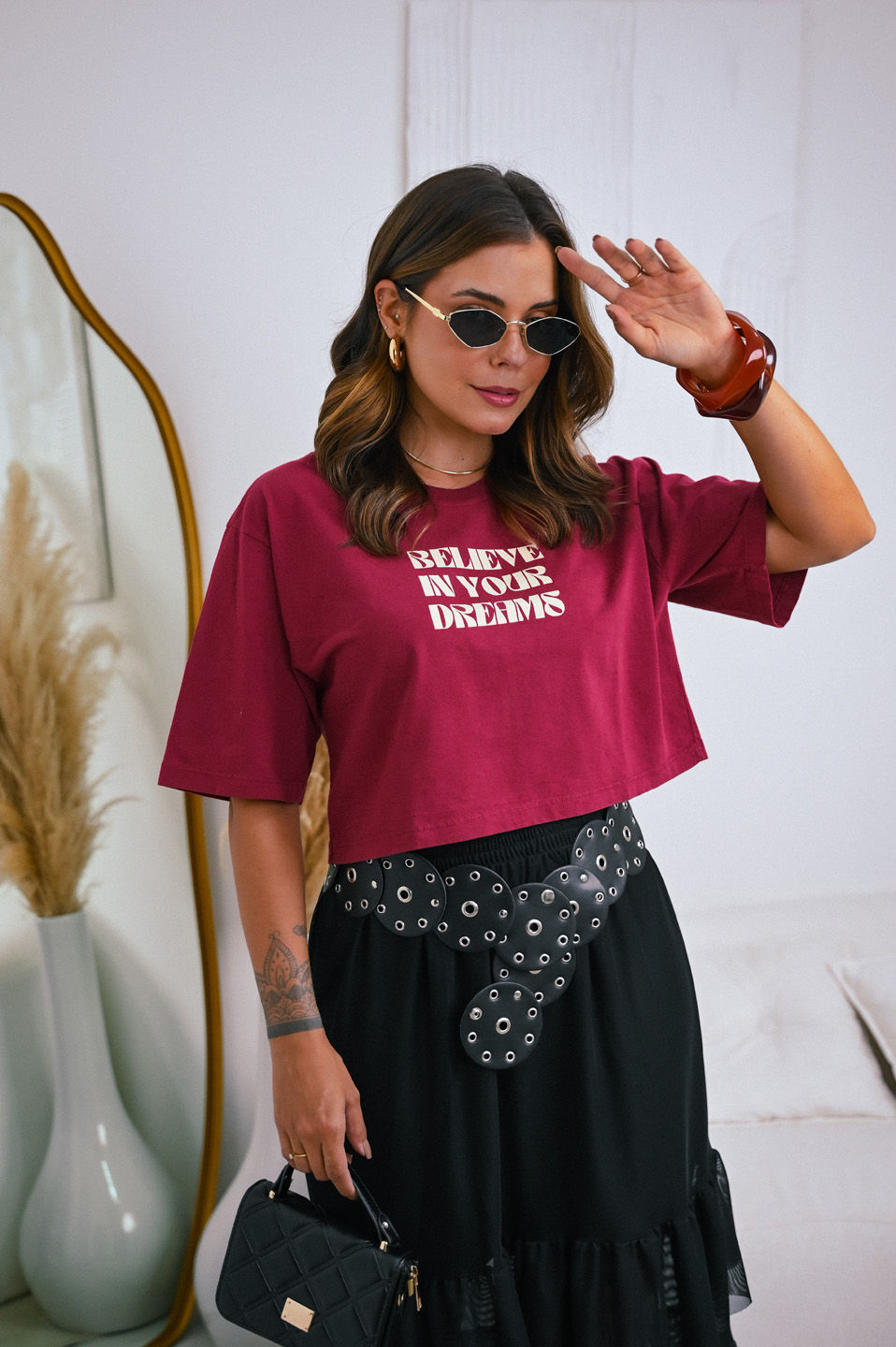 Cropped Oversized - Believe in your Dreams - Vermelho