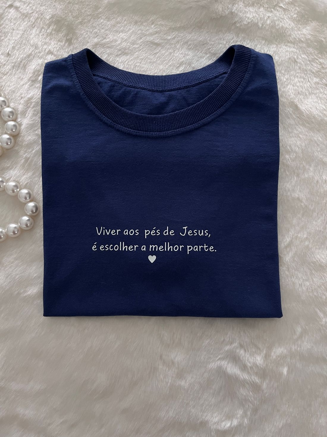 Tshirt Premium - Viver aos pés de Jesus - Azul Tshirt Premium - Viver aos pés de Jesus - Azul