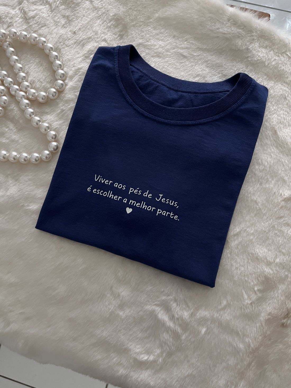 Tshirt Premium - Viver aos pés de Jesus - Azul Tshirt Premium - Viver aos pés de Jesus - Azul