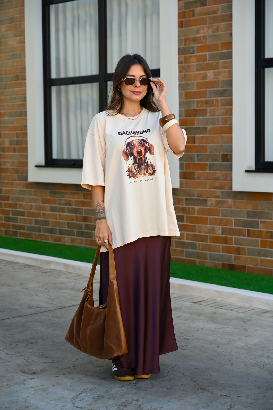 T-shirt Oversized - Dachshund - Bege