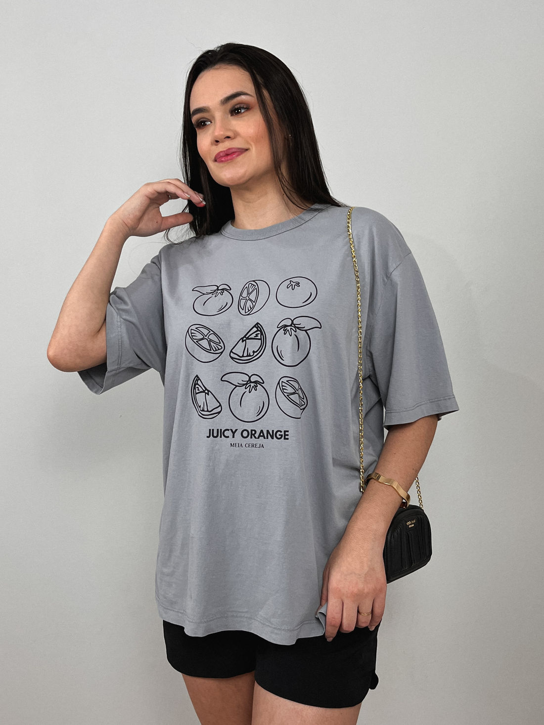 Tshirt Oversized - Juicy Orange - Cinza Tshirt Oversized - Juicy Orange - Cinza